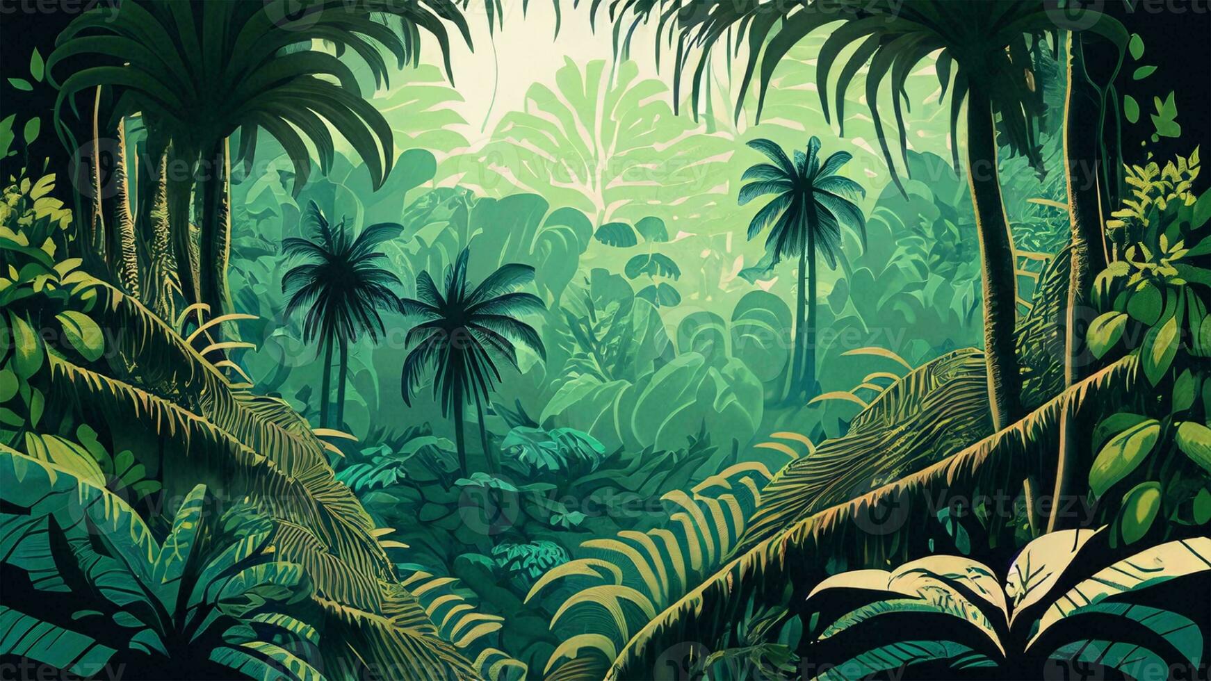 Botanical Jungle Digital Print Wallpaper features a perfect tropical forest scenery photo