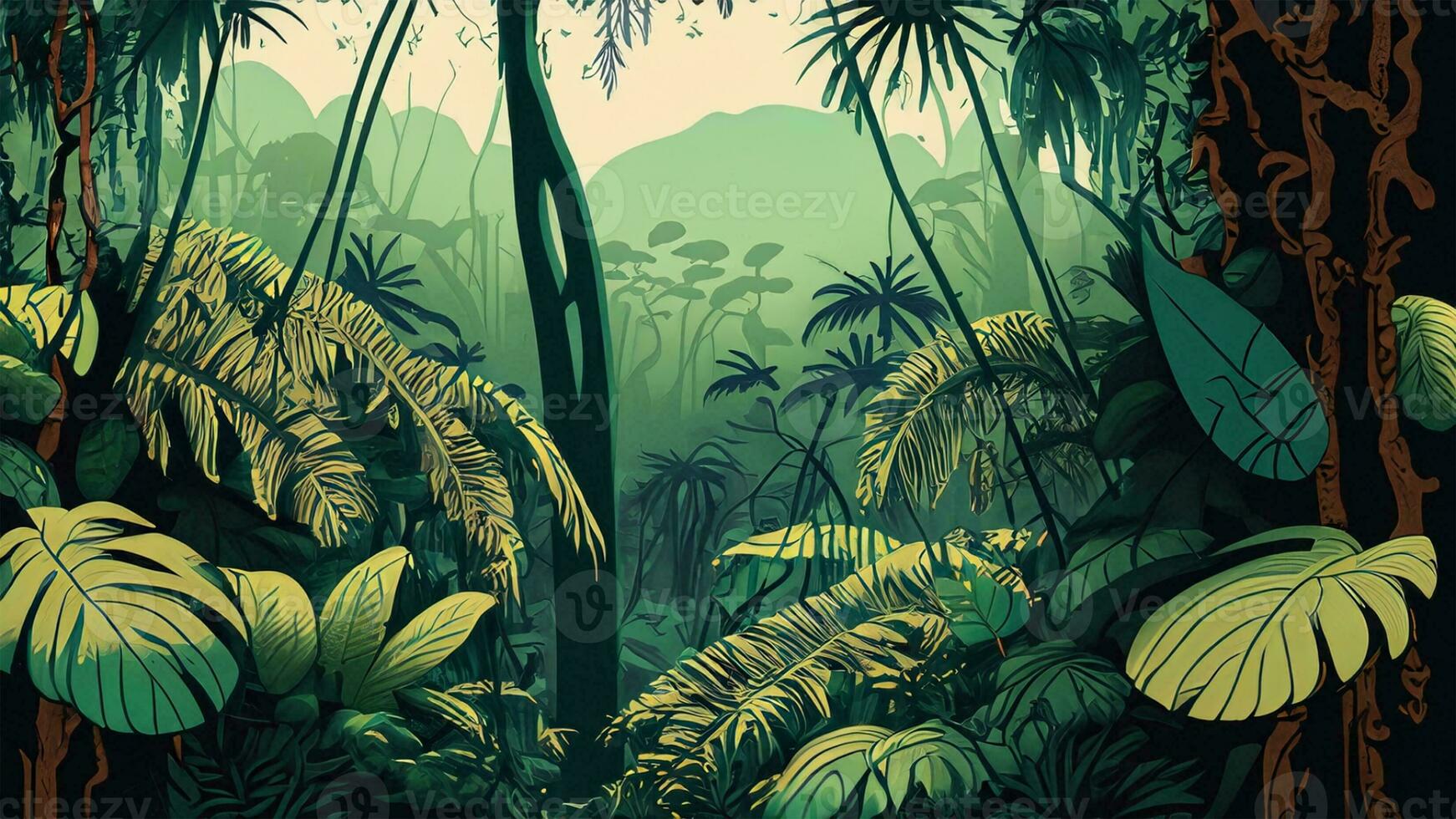 Botanical Jungle Digital Print Wallpaper features a perfect tropical forest scenery photo