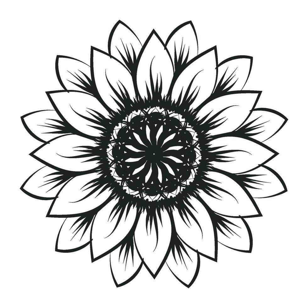 Sunflower Outline, Sunflower Line Art, Floral Line Drawing, black and ...