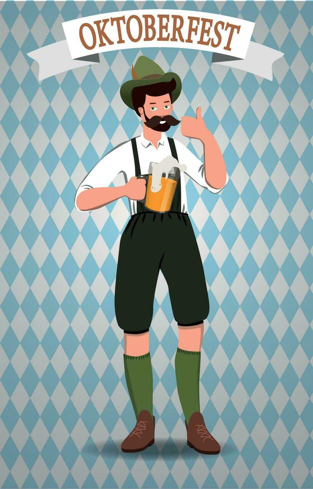 Oktoberfest, guy with a glass of beer. Vector. vector
