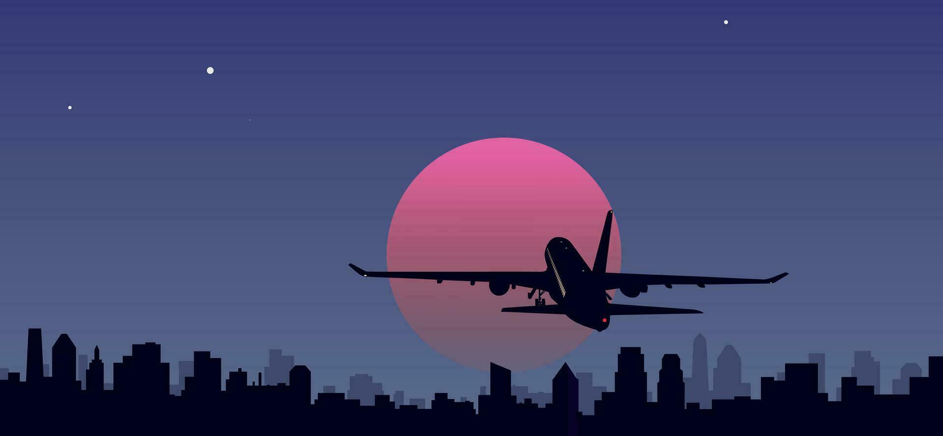 The plane takes off over the city. Vector. vector