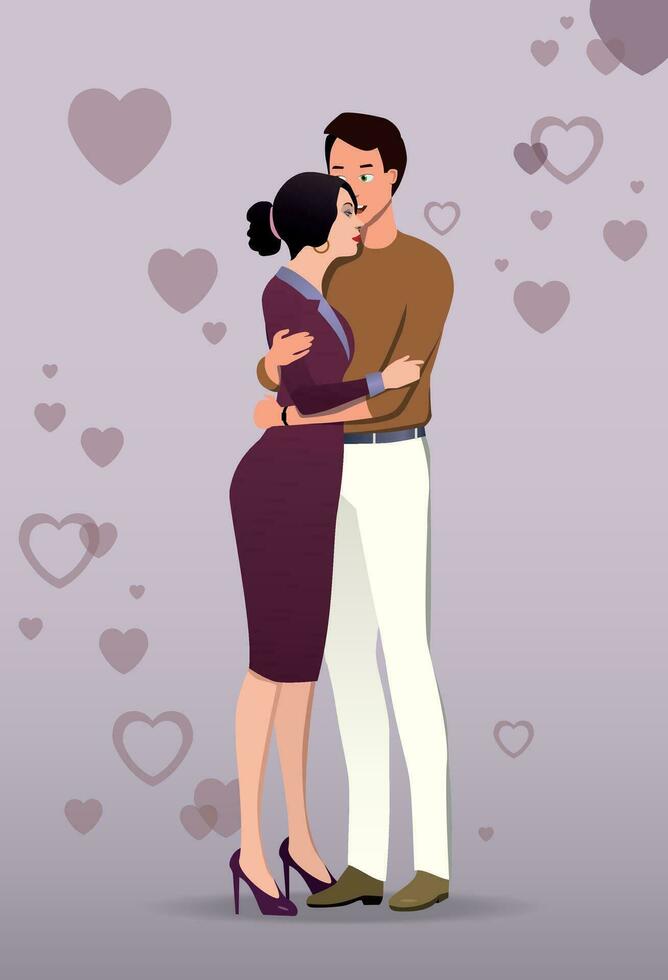 The guy and the girl stand embracing. Vector. vector