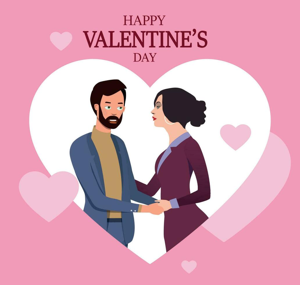 A guy with a girl hold hands on Valentine's Day. Vector. vector