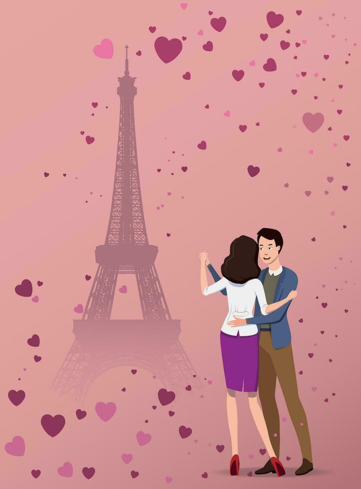 Dance of lovers in front of the Eiffel Tower. Vector. vector