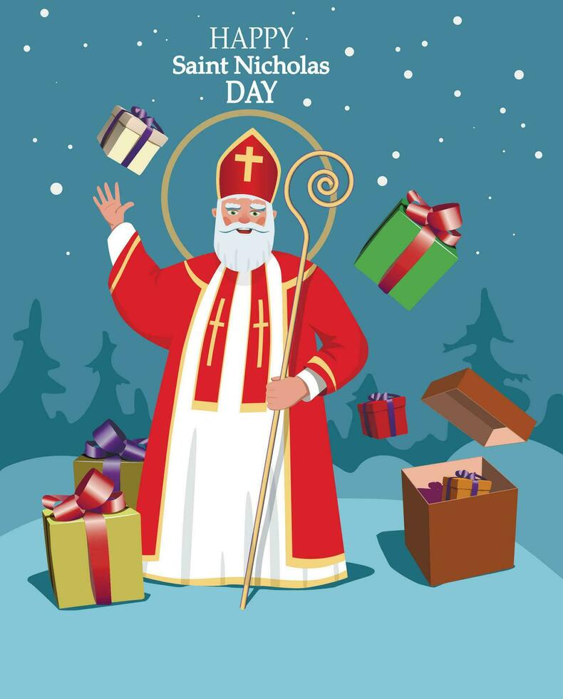 Feast of St. Nicholas, winter and gifts. Vector. vector