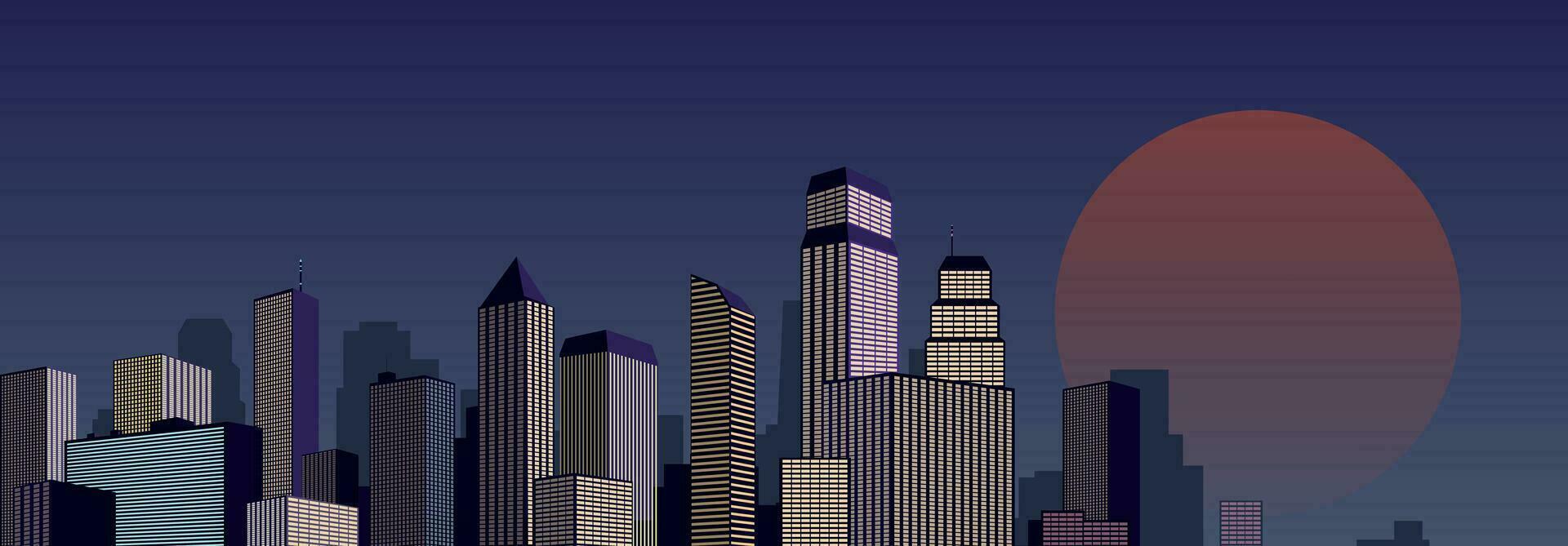 Skyscrapers against the background of the evening sky, sunset. Vector. vector