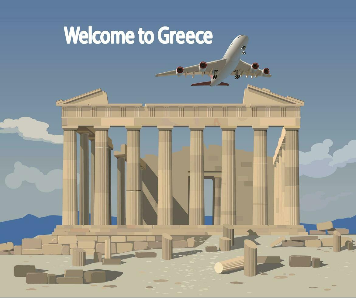 Greece, ancient Greek temple on the Acropolis. Vector. vector