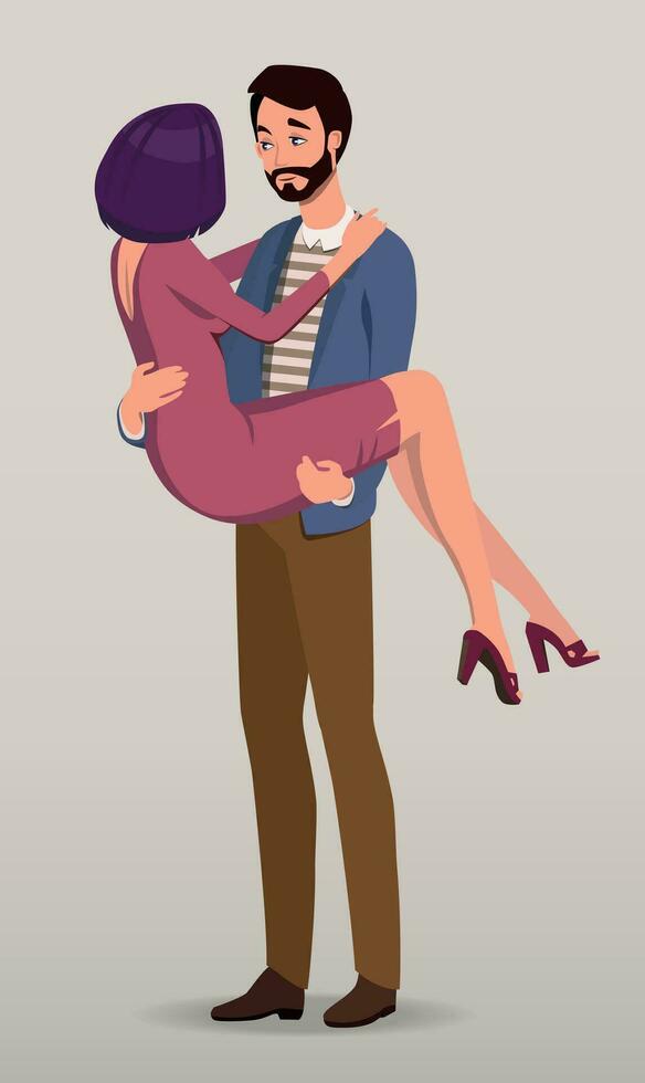 The boy took the girl in his arms. Vector. vector