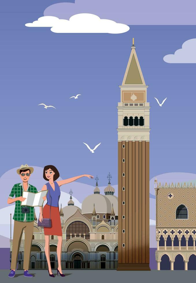 Italy sightseeing tourism, travel to Venice. Vector. vector