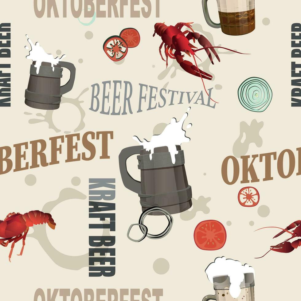 Oktoberfest, seamless texture with glasses of beer. Vector. vector