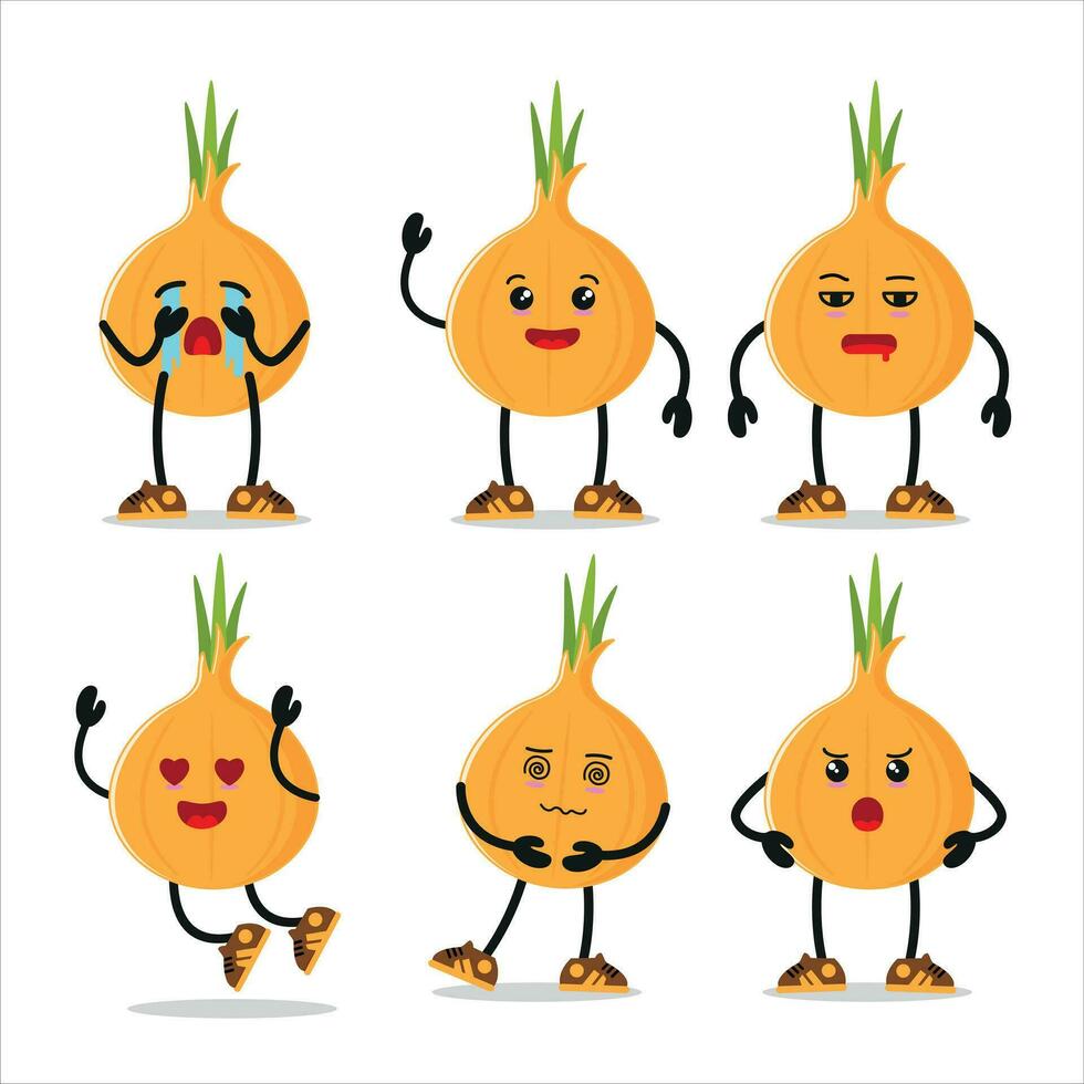 Cute onion character different pose activity expression vector illustration set