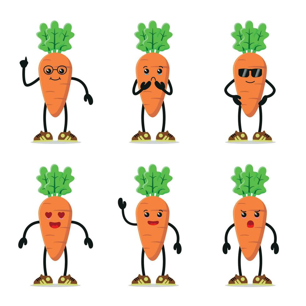 cute carrot different pose activity with many expression. used for sticker, poster, children story book. vector