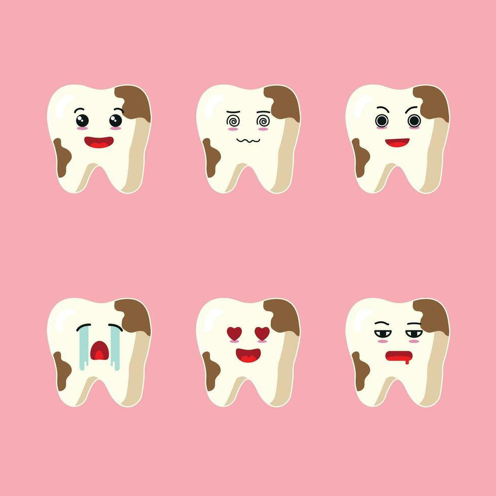 Cute dirty character different pose activity. Tooth different face expression vector illustration set.