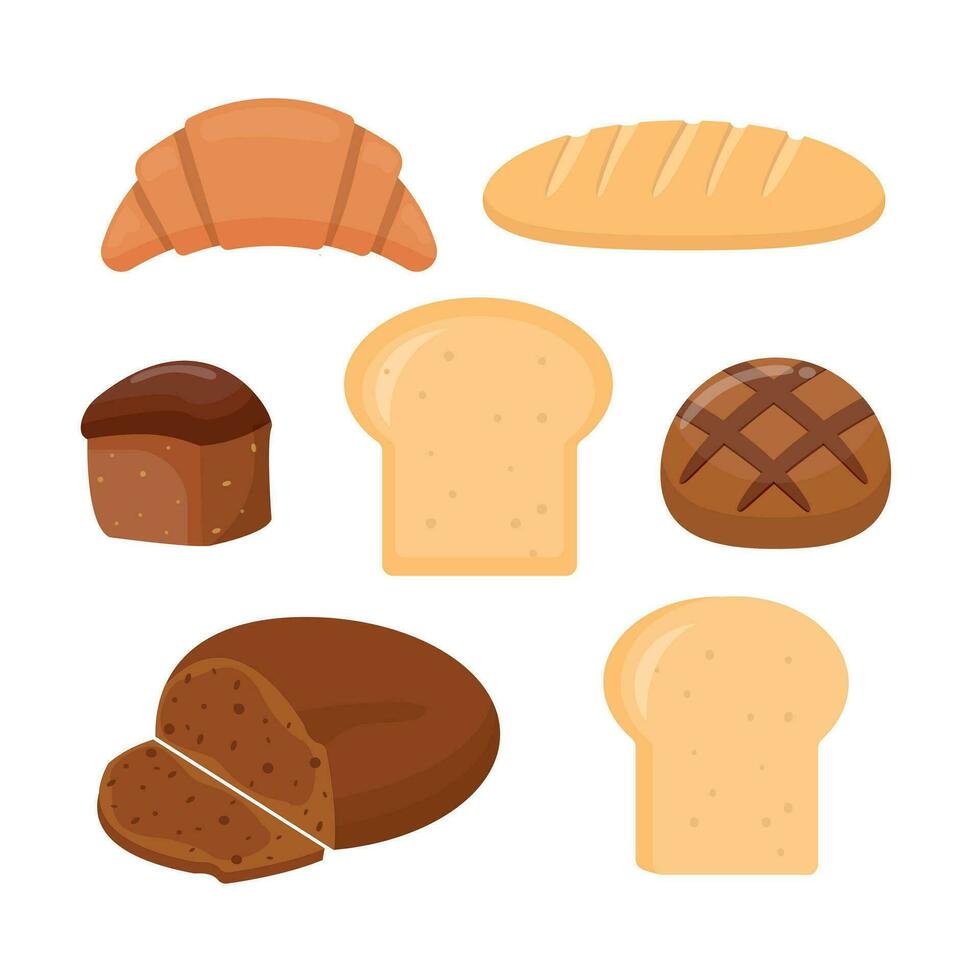 cute different type sweet breads vector illustration set