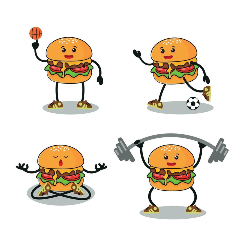 linda hamburguesa ejercicio diferente deporte actividad vector ilustración conjunto