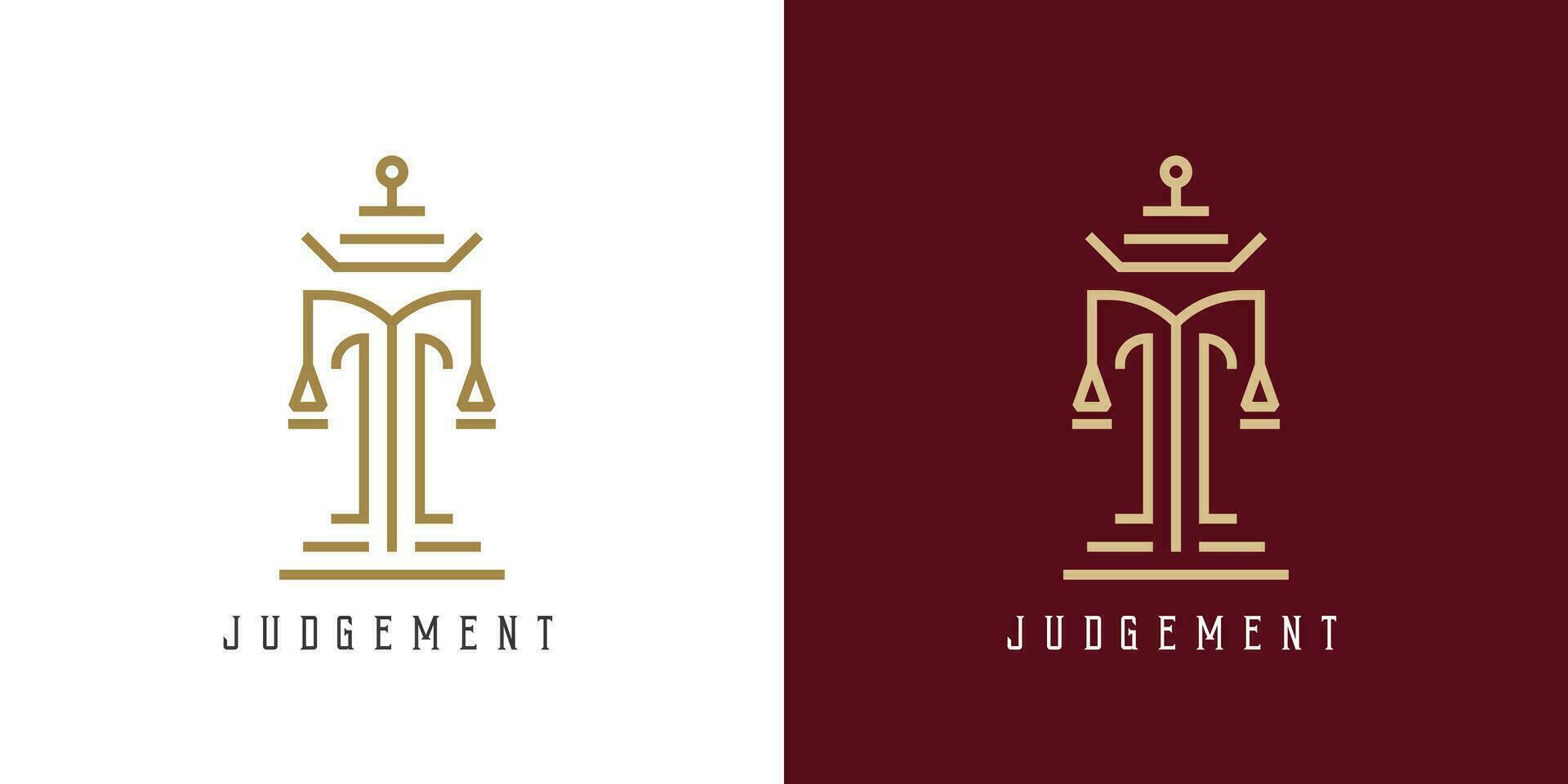 Judgment court logo design illustration. Simple flat silhouette geometric shape minimalist creative modern justice punishment judgment court. Suit for notary lawyer judge legal business icon symbol. vector