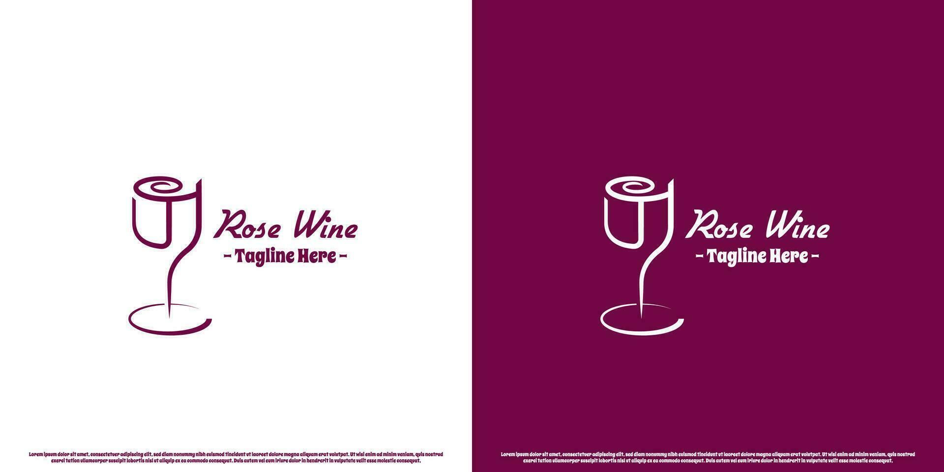 Rose wine logo design illustration. Simple flat line silhouette creative rose wine glass minimalist elegant luxury classic modern night club bar alcoholic beverage bordeaux red wine. vector