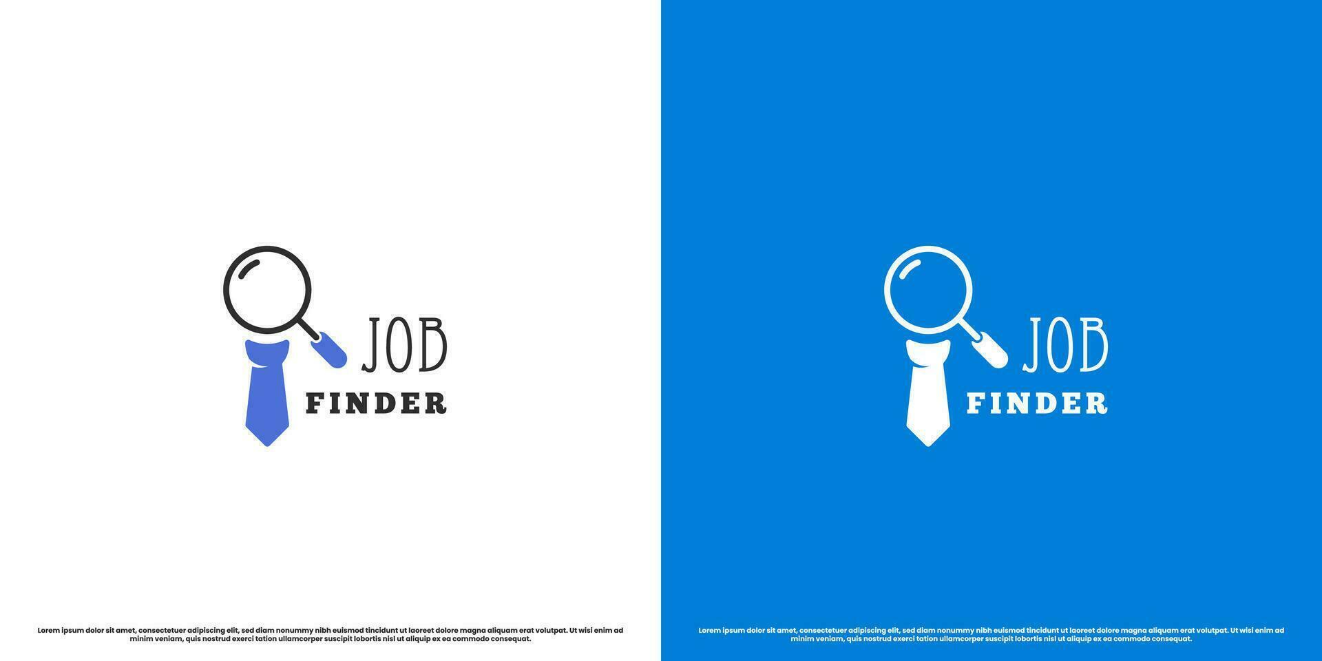 Job finder logo design illustration. Modern minimalist simple flat silhouette of tie and sunglass. Icon symbol looking for recruitment announcement job application office worker company business. vector