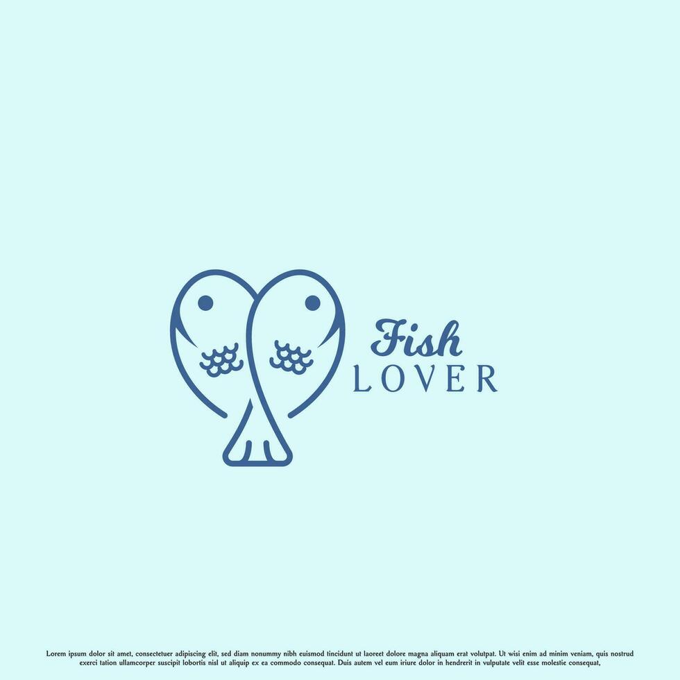 Minimalist fish lover logo design illustration. Flat simple modern minimalist elegant love heart fish silhouette. Fresh lake sea fish icon symbol. vector