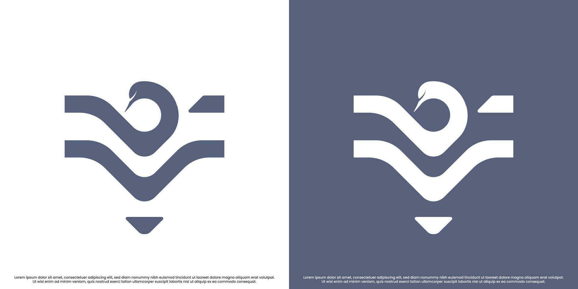 Swan letter v champion logo design illustration. Simple flat silhouette elegant minimalist modern creative geometric monogram animal bird goose letter f and trophy. Animal champion mascot symbol icon. vector
