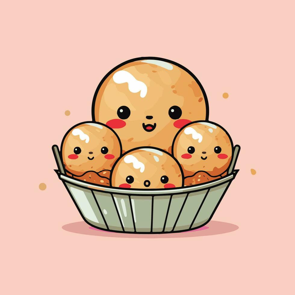 Cute and kawai takoyaki illustration cartoon style vector