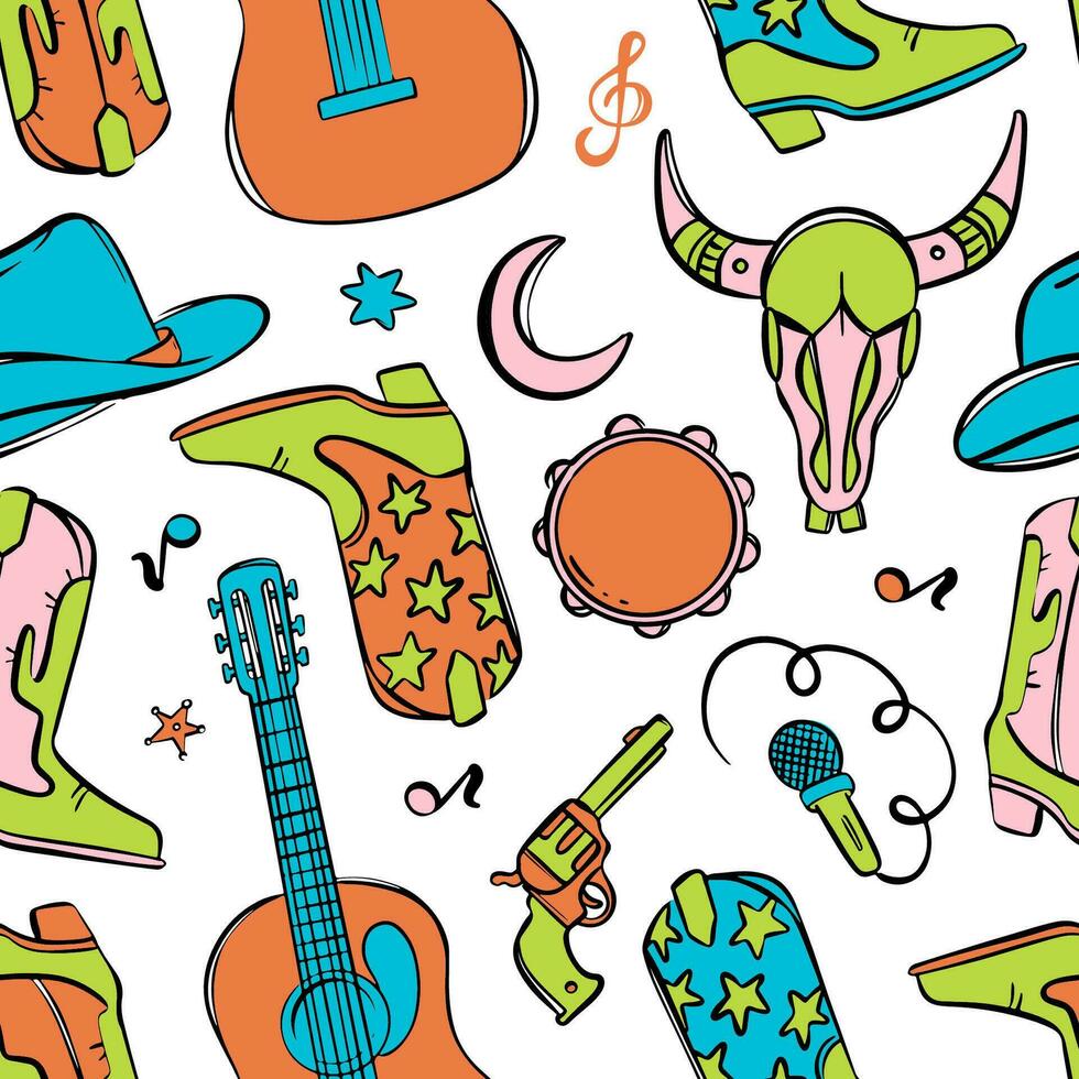 COUNTRY FEST SYMBOLS Seamless Pattern Vector Illustration