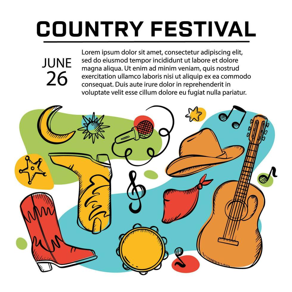 COUNTRY MUSIC FESTIVAL BANNER Colorful Concert Invite Poster vector
