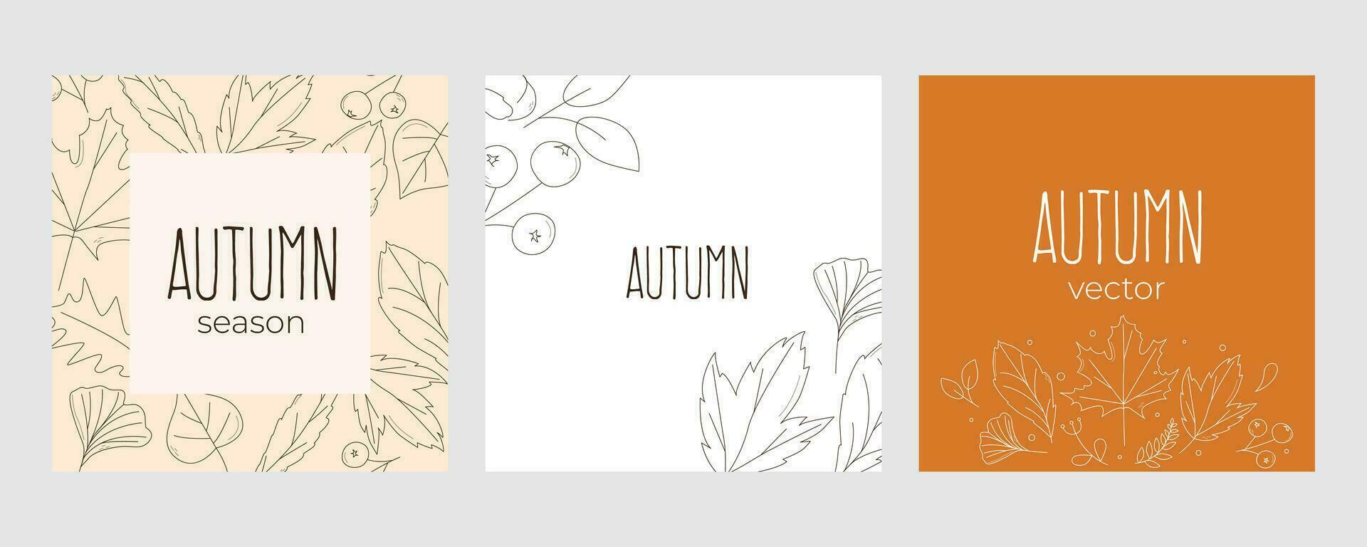 Autumn design for posters in social media banners. A set with designer autumn posts. Vector template for the design of a page in social networks. Layout for promotion.stylish design of a square banner