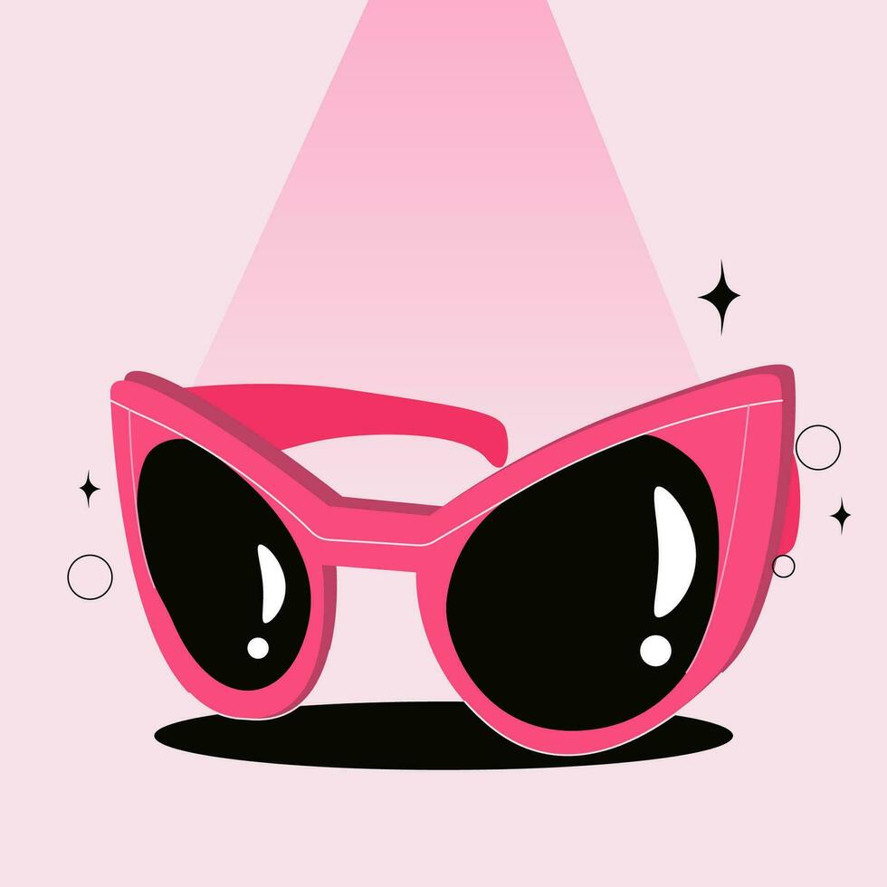 Pink glamorous sunglasses. Premium style glasses. Cartoon flat trending style. luxury isolated illustration. Fashion sunglasses for women. vector