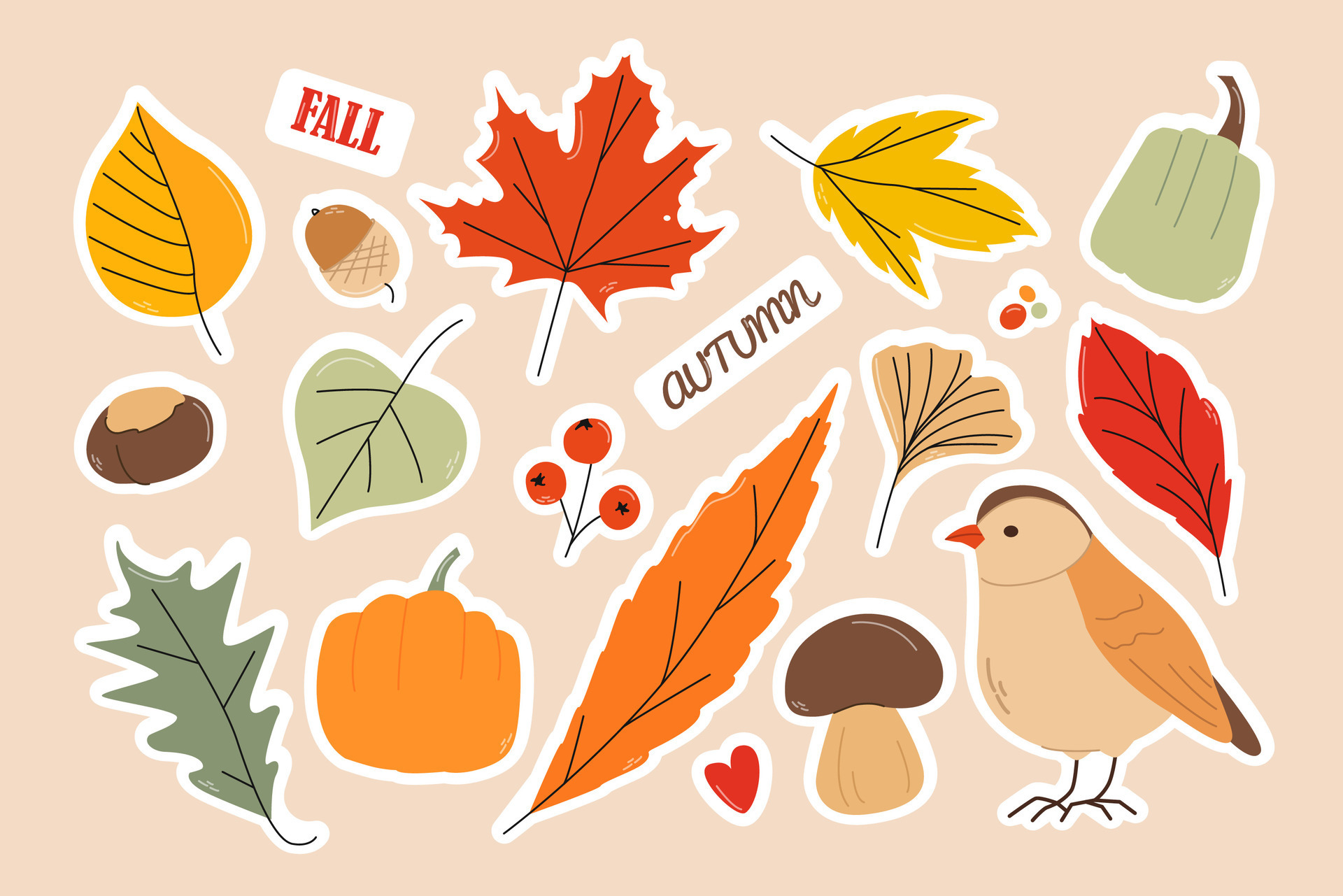 Cute cozy illustration of the autumn season postcards. set of vector