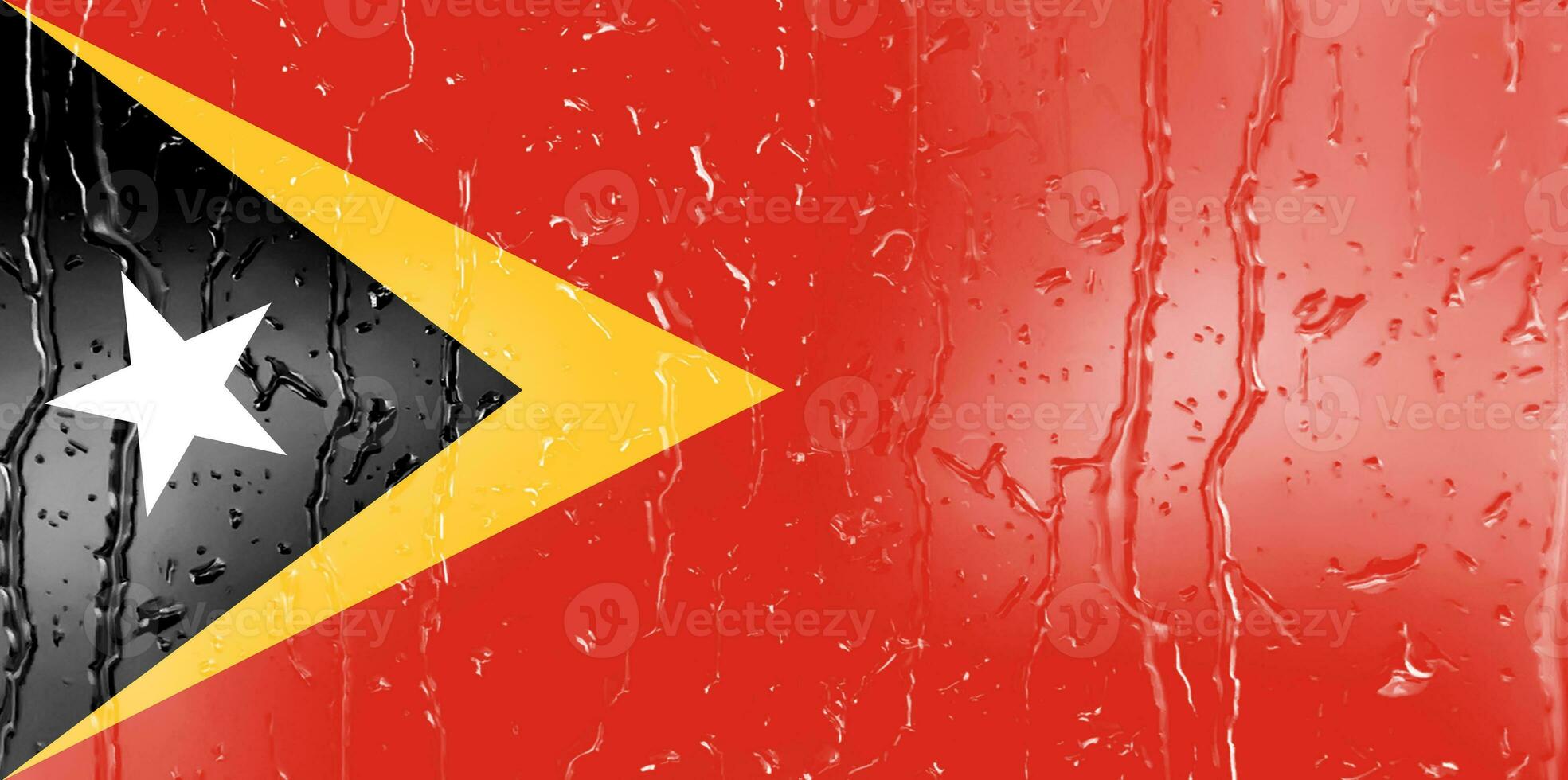 3D Flag of East Timor on a glass photo