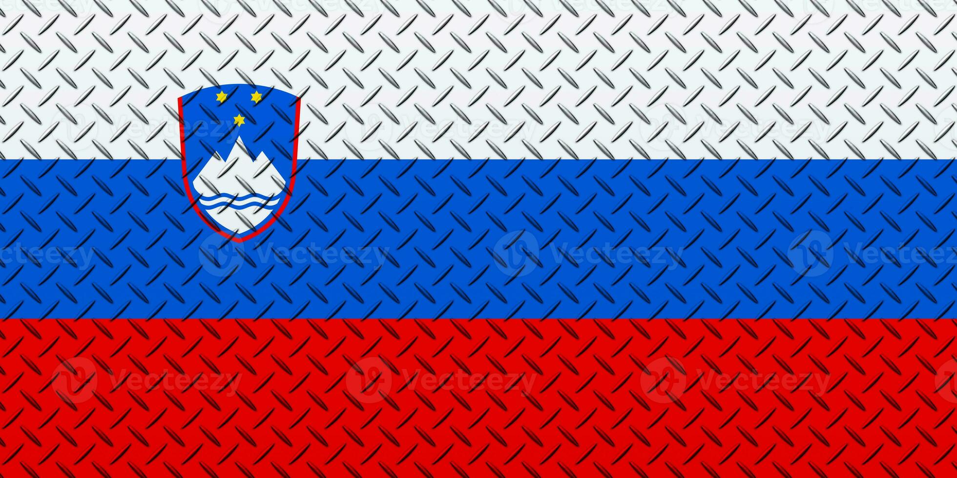 3D Flag of Slovenia on a metal wall background. photo