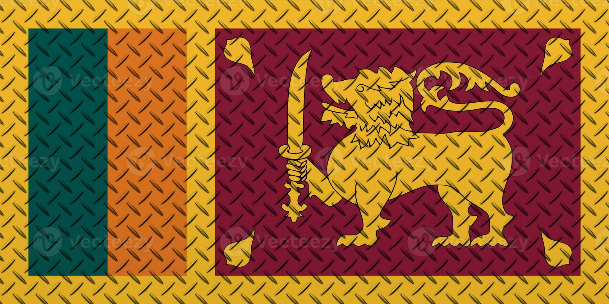 3D Flag of Sri Lanka on a metal wall background. photo