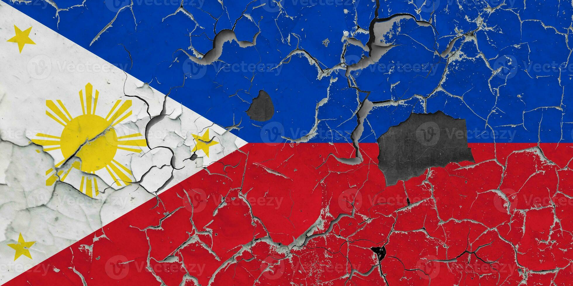 3D Flag of Philippines on an old stone wall background. photo