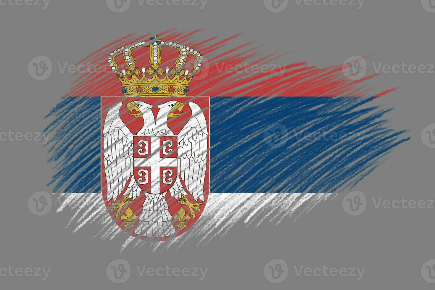 3d bandera de serbia en Clásico estilo cepillo antecedentes. foto