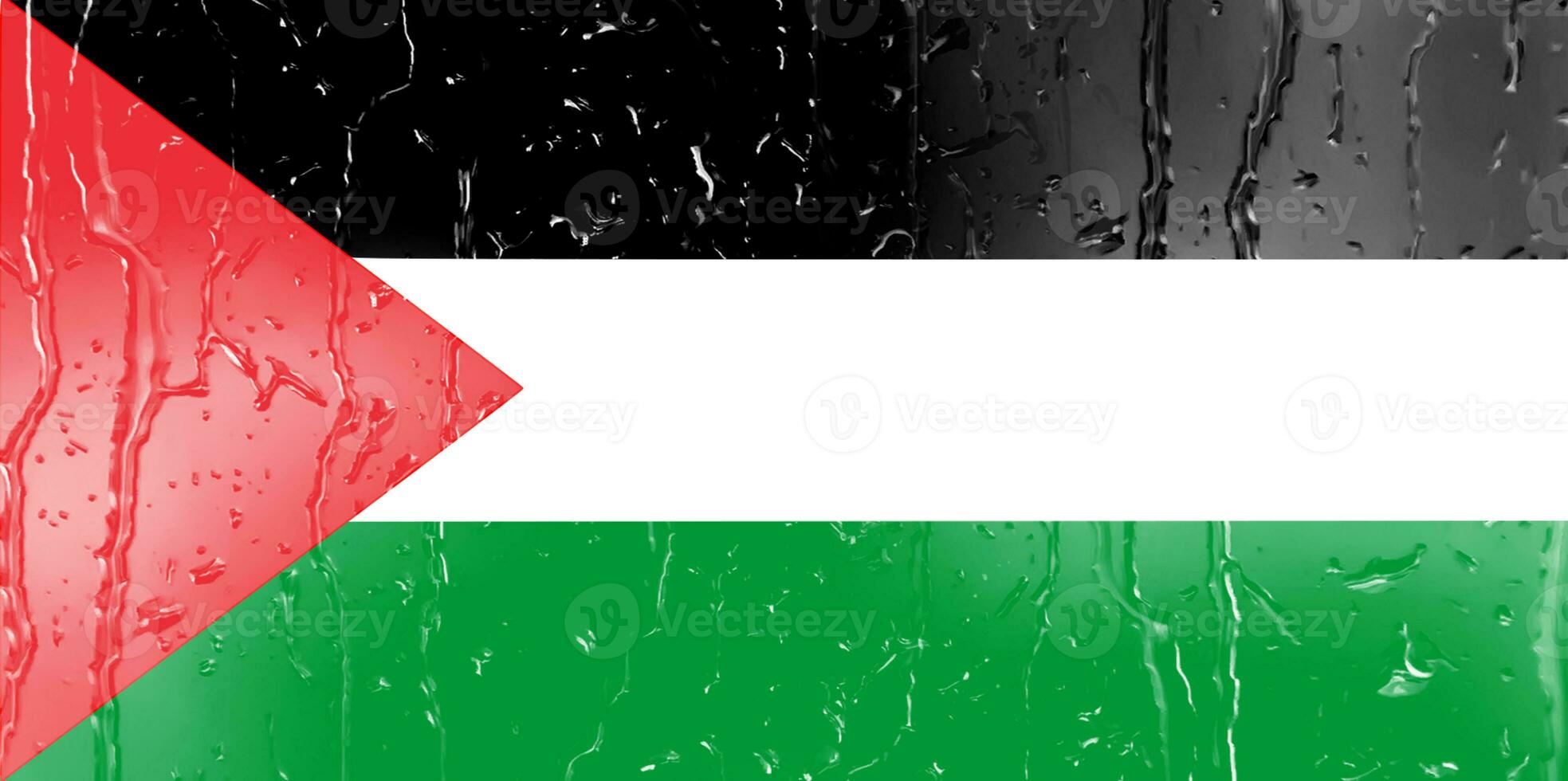 3D Flag of Palestine on a glass with water drop background. photo