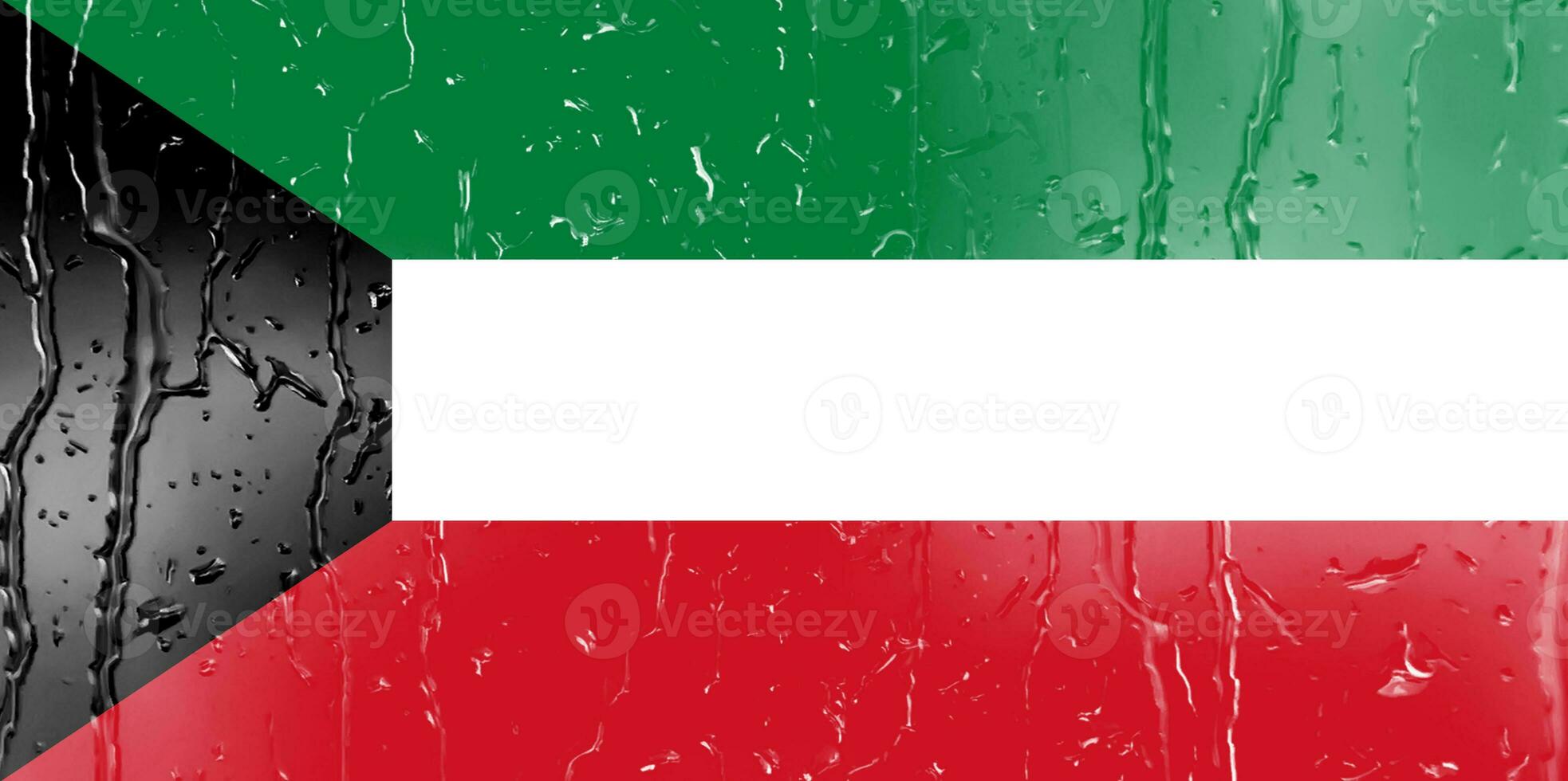 3D Flag of Kuwait on a glass photo