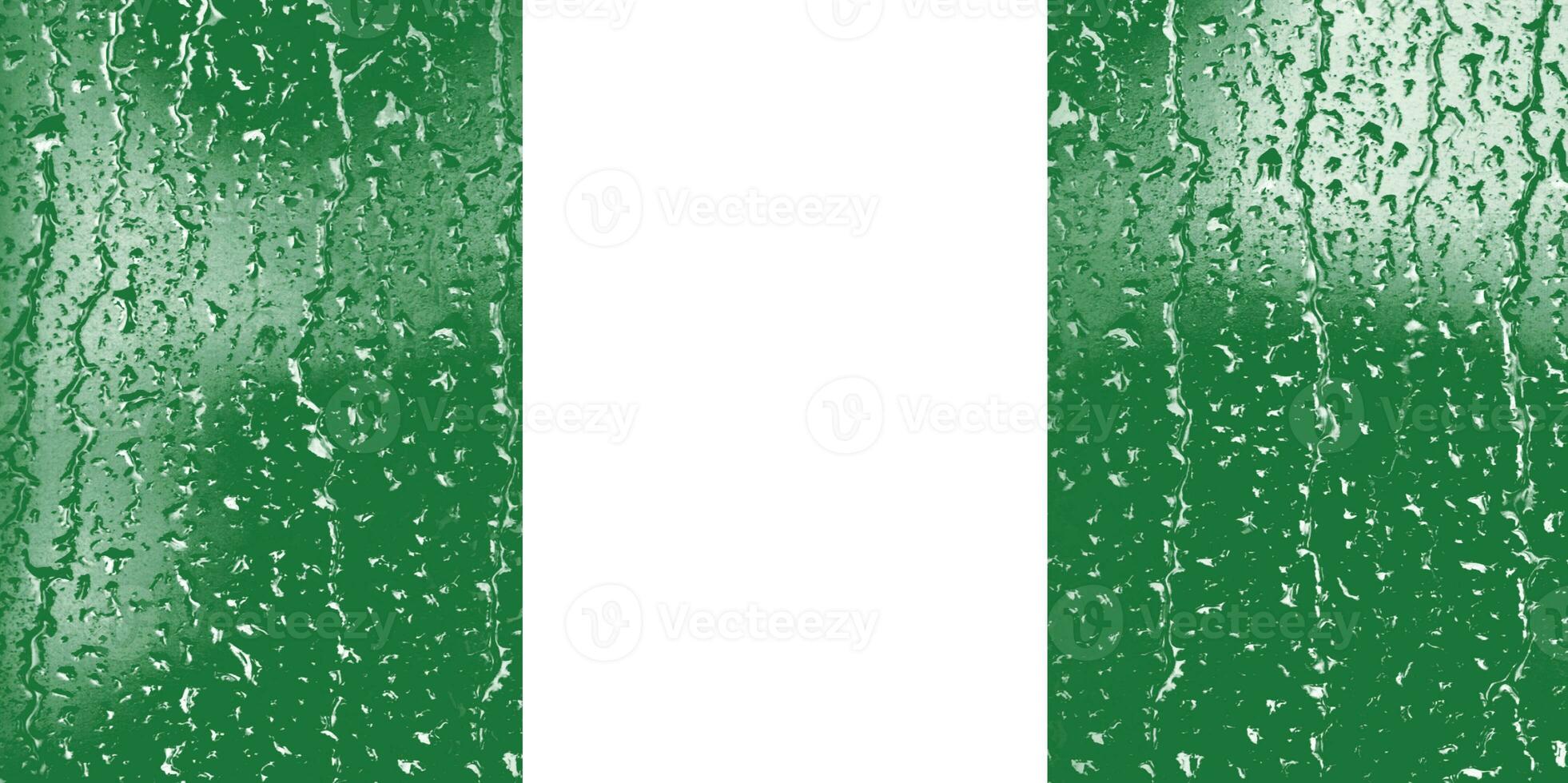 3D Flag of Nigeria on a glass with water drop background. photo