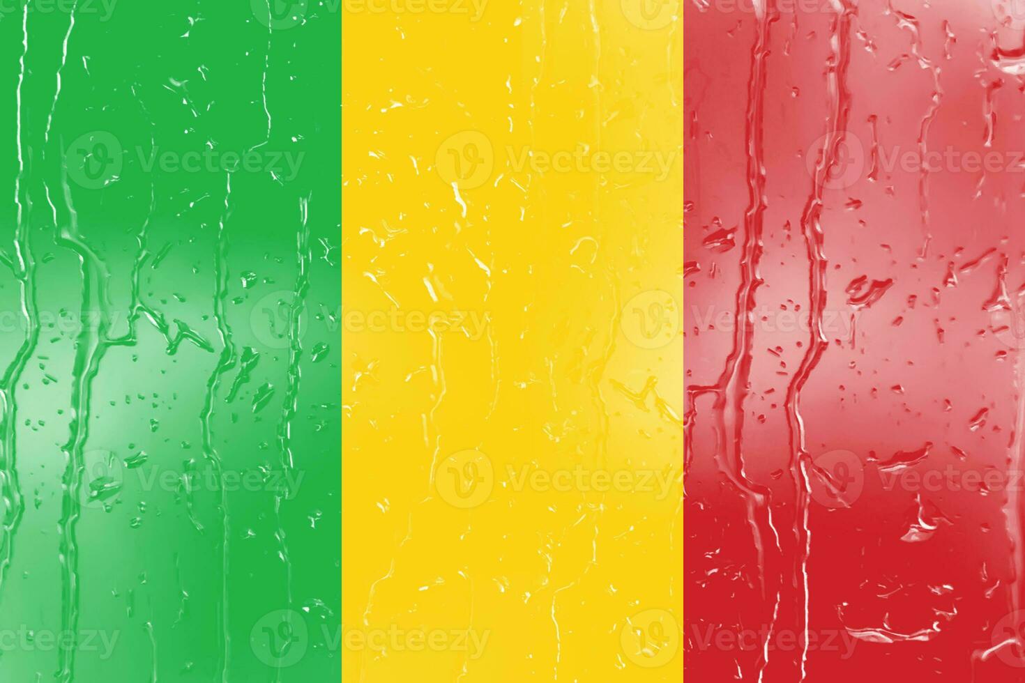3D Flag of Mali on a glass with water drop background. photo