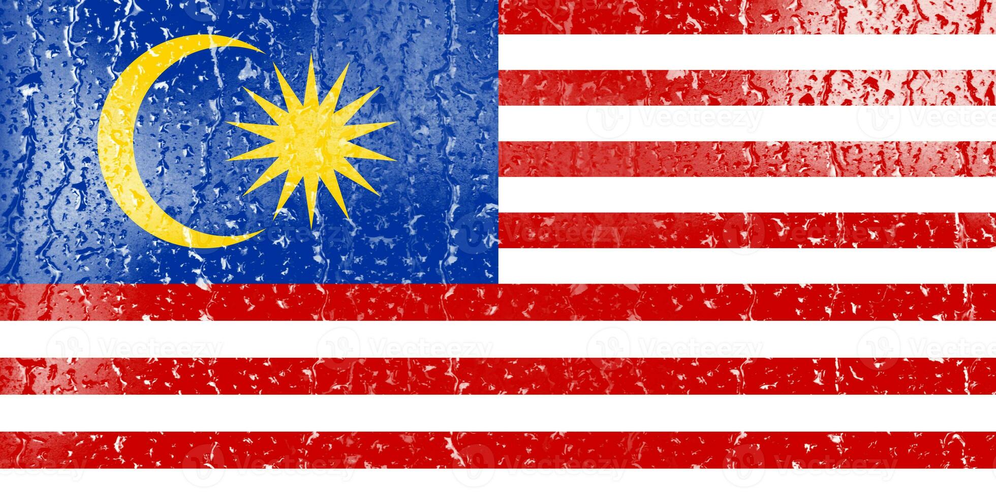 3d bandera de Malasia en un vaso con agua soltar antecedentes. foto