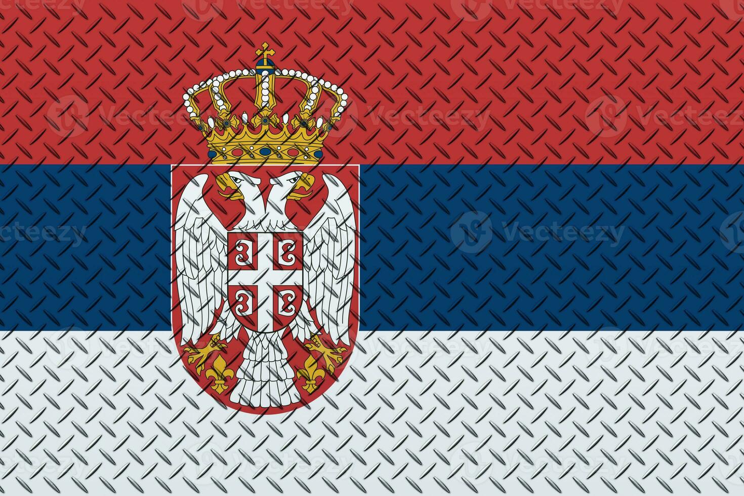 3D Flag of Serbia on a metal wall background. photo