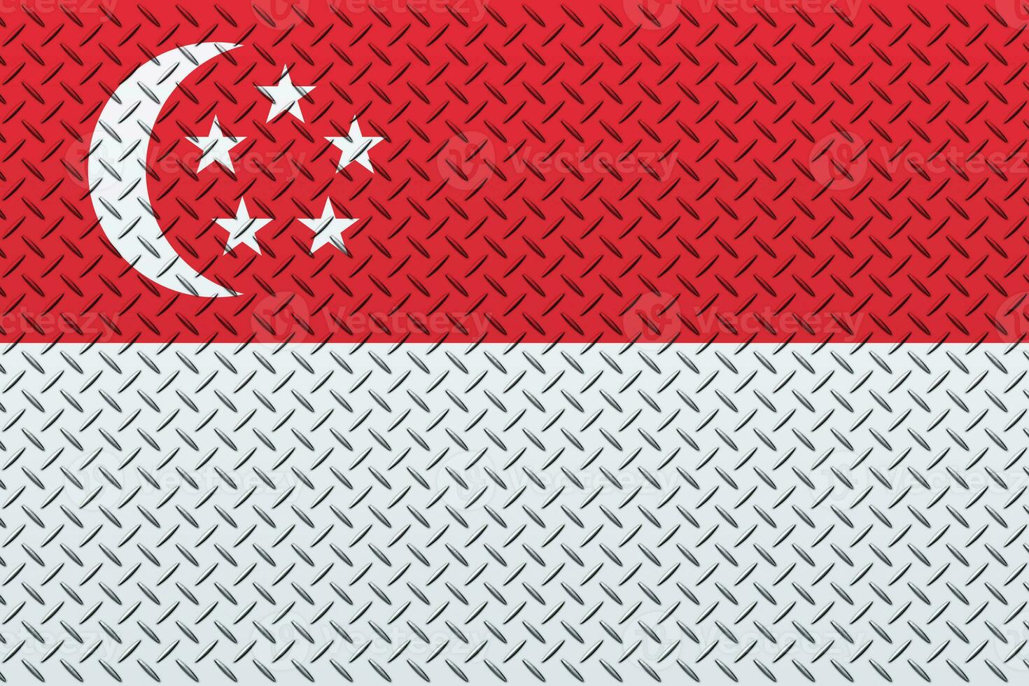 3D Flag of Singapore on a metal wall background. photo