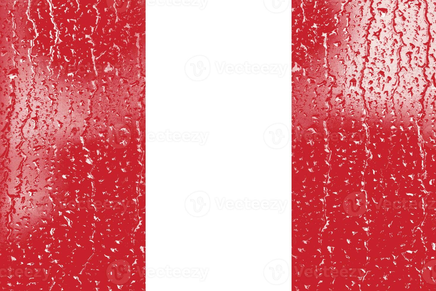 3D Flag of Peru on a glass with water drop background. photo