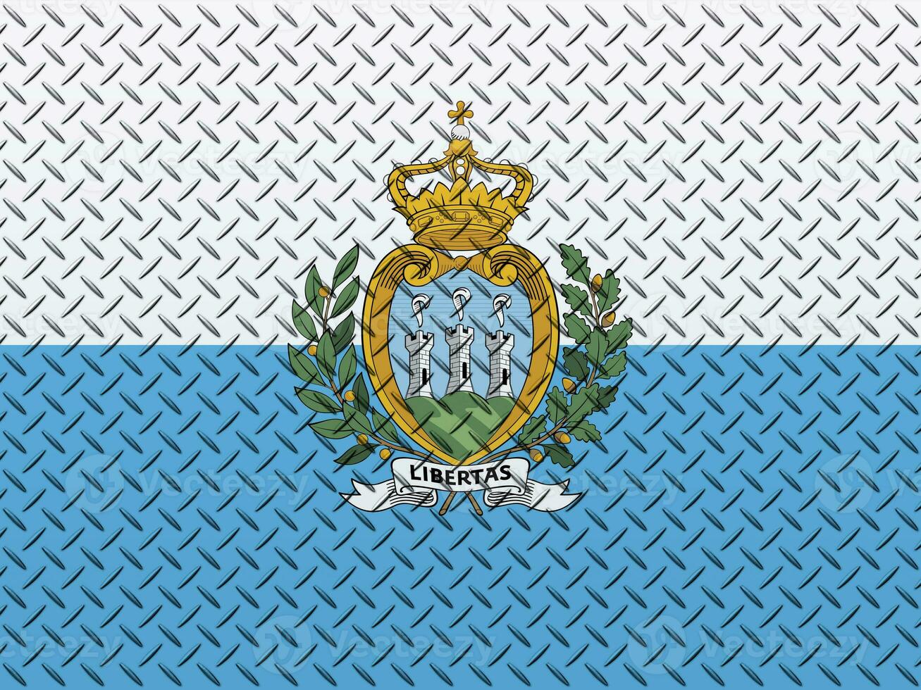 3D Flag of San Marino on a metal wall background. photo