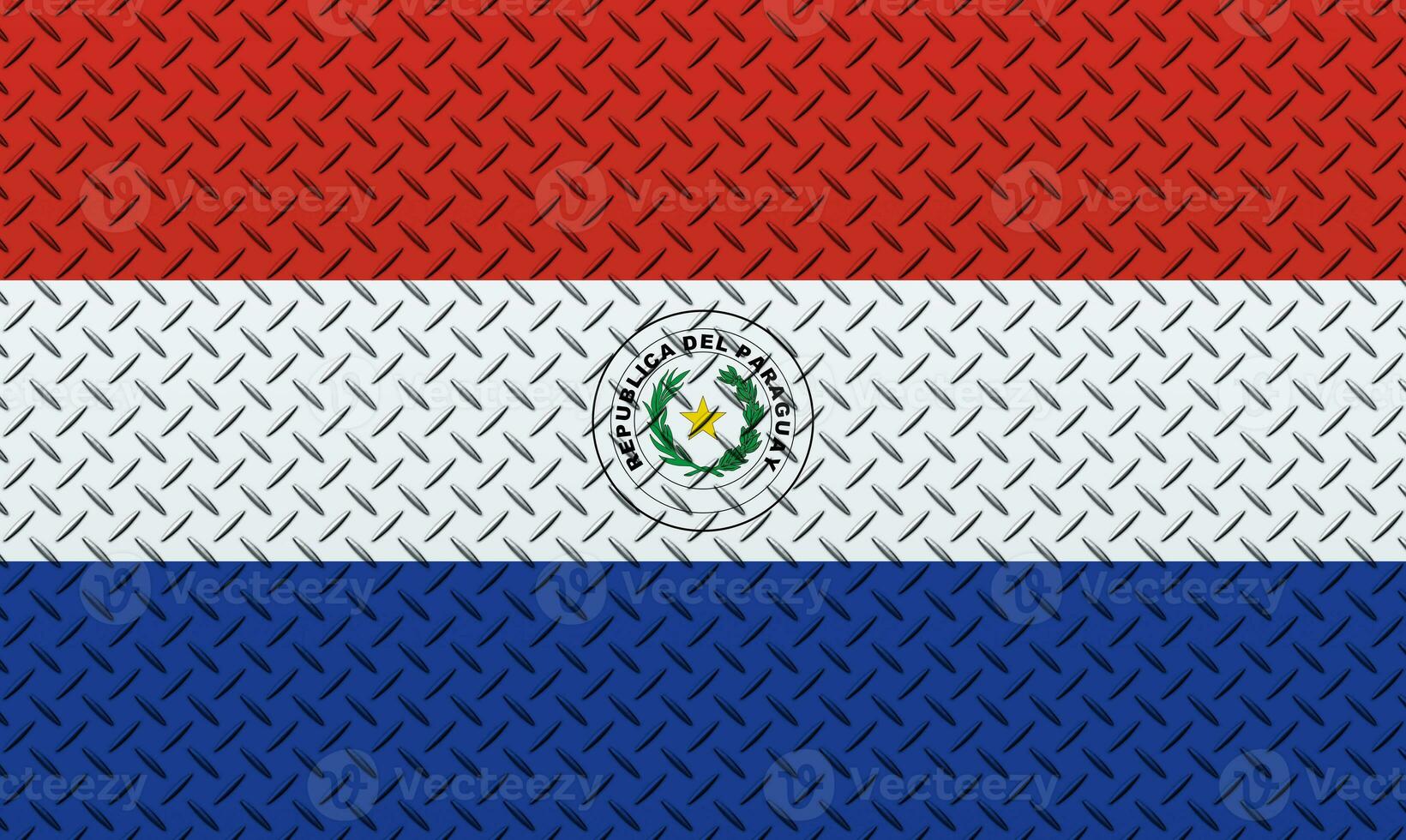 3D Flag of Paraguay on a metal wall background. photo