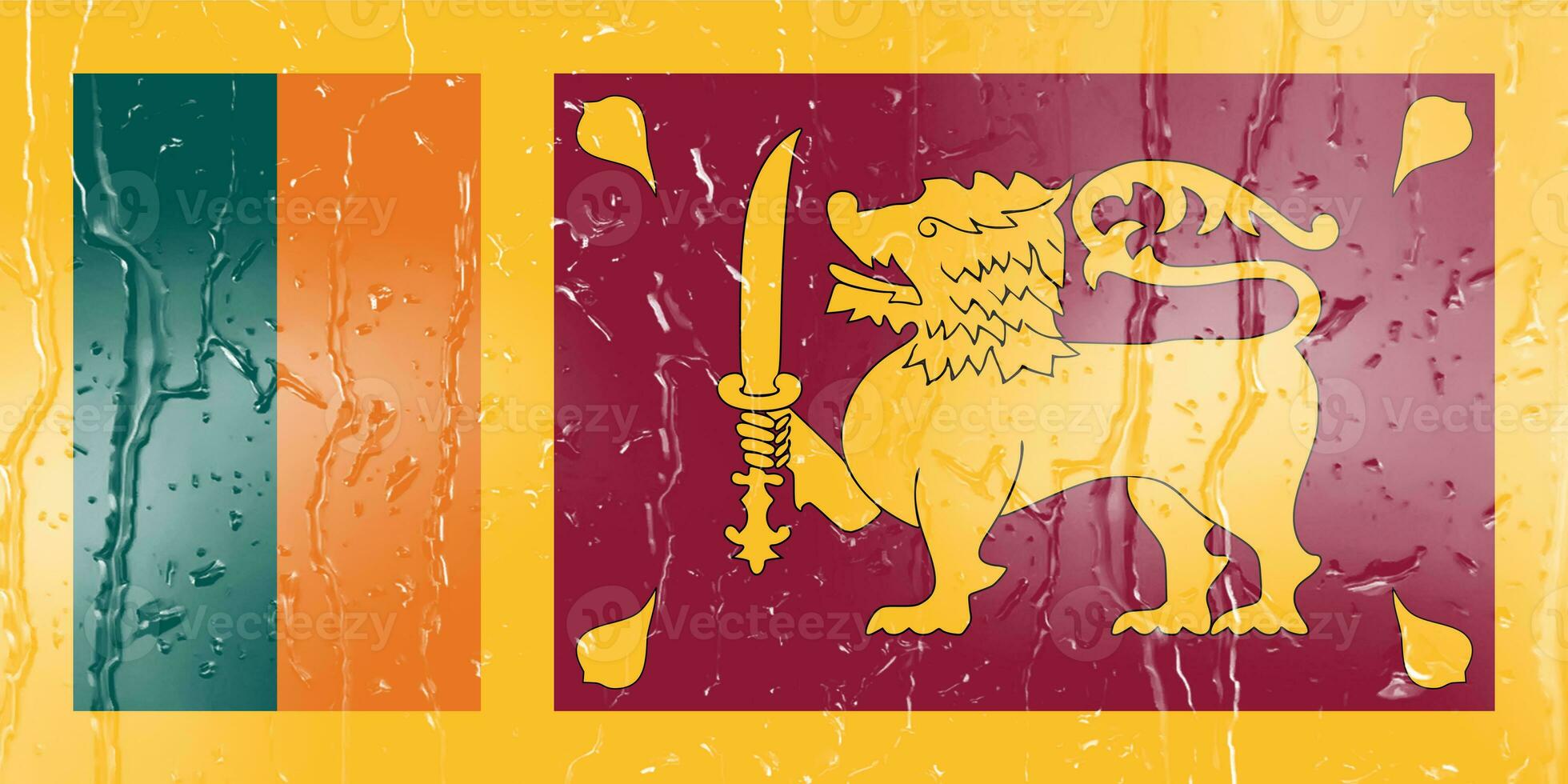3D Flag of Sri Lanka on a glass with water drop background. photo
