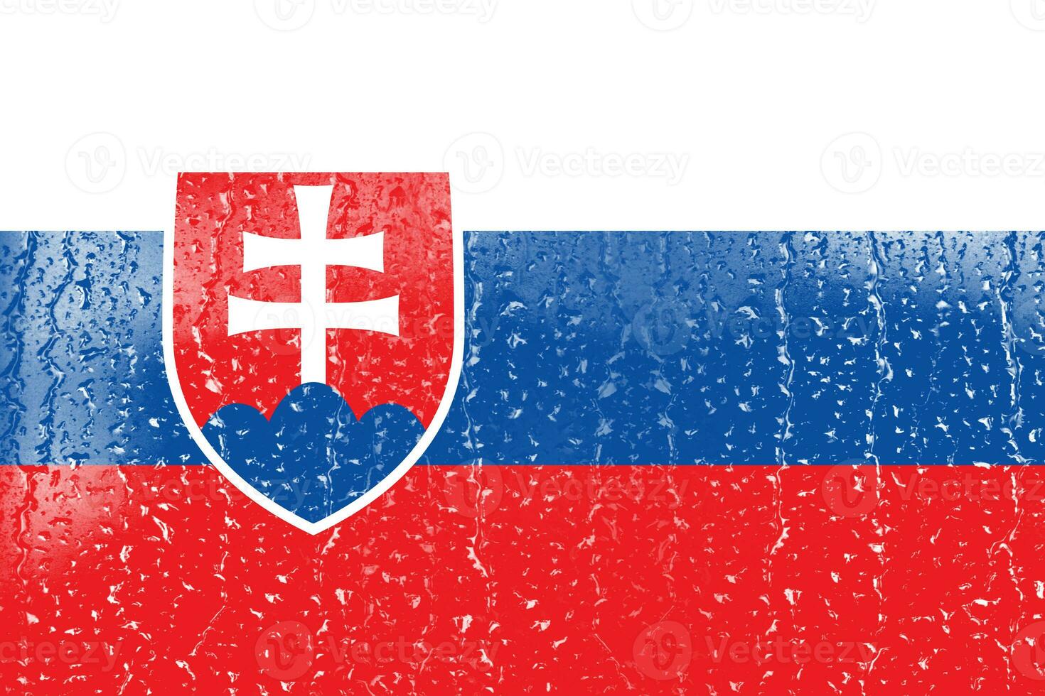 3D Flag of Slovakia on a glass with water drop background. photo