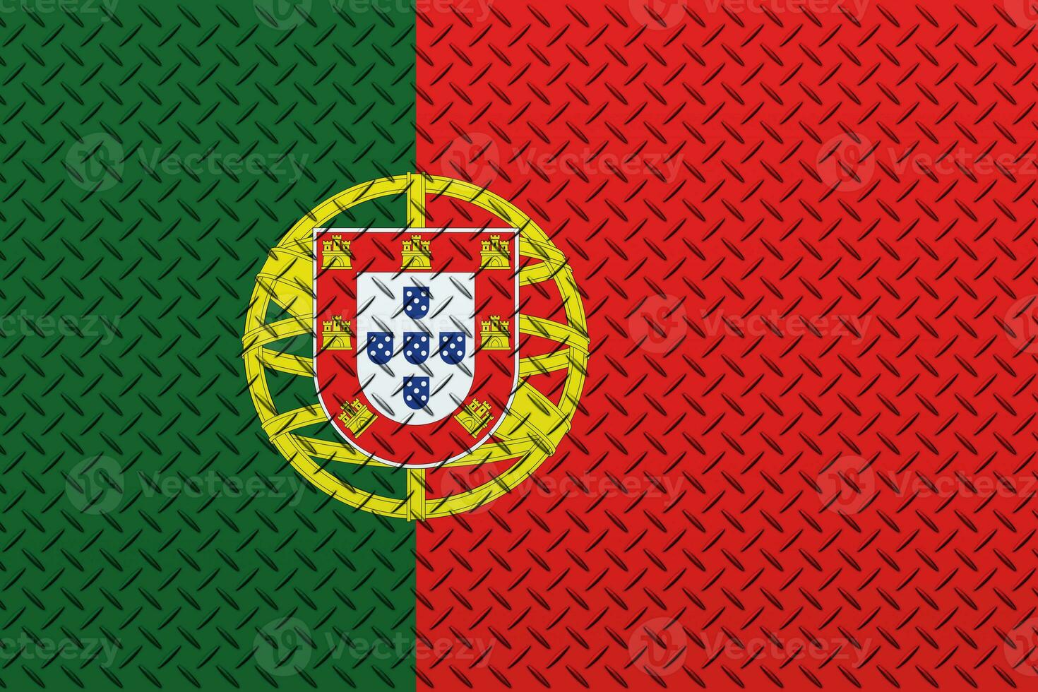 3D Flag of Portugal on a metal wall background. photo