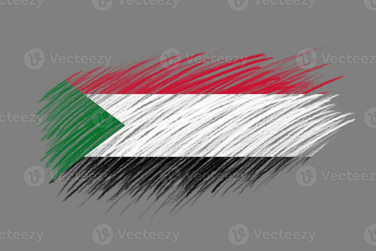 3D Flag of Sudan on vintage style brush background. photo