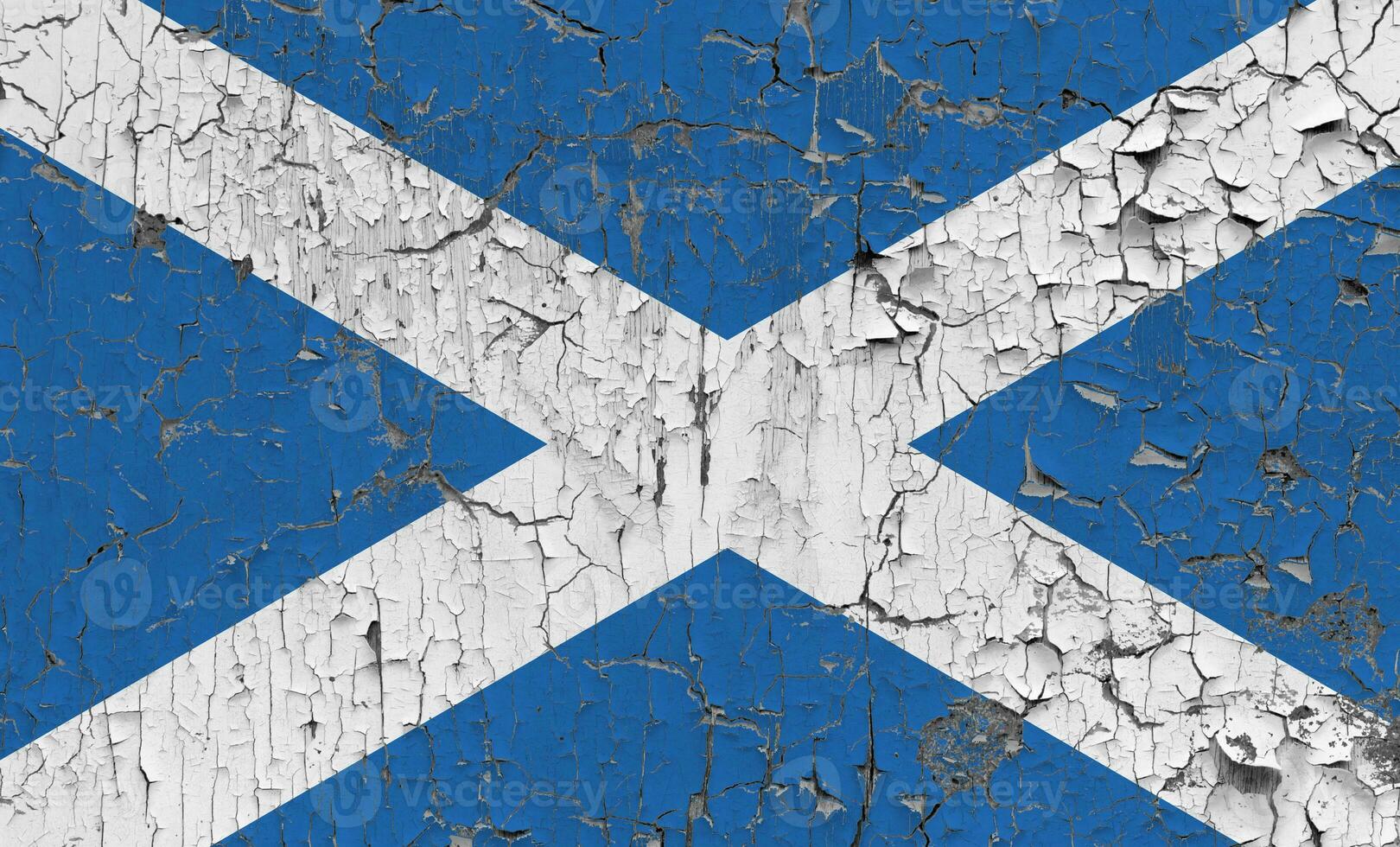 3D Flag of Scotland on an old stone wall background. photo